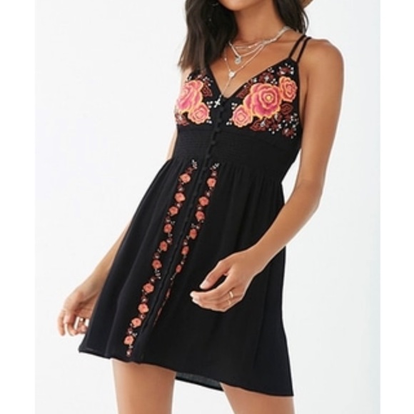 Forever 21 Dresses & Skirts - Forever 21 Black Dress w/ Floral Embroidery